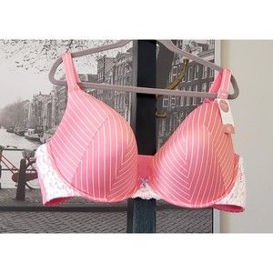 20. NWT Cacique Intuition Collection Uplift Plunge Pink & White Striped 50 DD